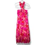 Lulus  NWOT Always Eye-Catching Hot Pink Floral Tiered Halter Midi Dress Large Photo 2