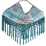 One World Pretty Color Wash Tee W/Detachable Paisley Scarf Small Bluish Green White Tee Photo 10