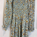 Angie  Floral Print Long Sleeve Dress Light Blue‎ Yellow Bohemian Cottagecore S Photo 0