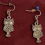 Owl Earrings, Set Of Three. Pewter & Rose gold Owls On Posts. Silver Dangle Owl Photo 0