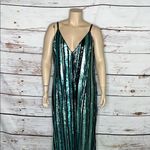 Johnny Wujek x Prom Collection NWT Sz 3X Turquoise Sequin Stripe Maxi Dress Gown Black Photo 1