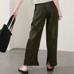 Athleta Retreat Linen High Rise Wide Leg Pant Raining Aspen Olive Large Petite Photo 1