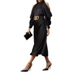 ARIAS New York Halter Neck Cold Shoulder Dress in Black, Size US 4 Black Photo 1
