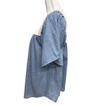 Umgee Chambray Blue White Lace Boho Swing Fringe Embroidery Womens Top Size L Photo 1