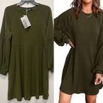Women's Long Sleeve Medium Olive Green Midi Sweater Dress Ribbed High Waist Photo 1
