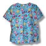 Cherokee  Scrub Top L Blue Go with the Float Unicorn Sloth Panda Llama‎ Photo 1