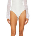 BOAMAR Millie Cheeky One Piece in White Textured Shine Medium New Bridal Swim Photo 0