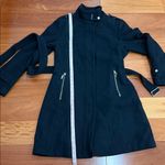 Cole Haan Black Wool Leather Trim Trench tailored fit Coat size 12 Photo 6