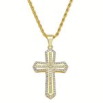 Gold Plated Stainless Steel Cross Pendant 24” Rope Chain – CZ Iced Out Necklace Photo 8