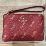 Coach Corner Zip Burgandy Wristlet Horse And Carriage Print Wallet Gold Accents Photo 5