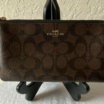 Coach :Dark Brown (C5576) Coated Canvas Signature Double Zip Wristlet-Gold tone Photo 0