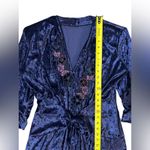 Vintage Velvet Maxi Dress 3/4 Sleeve Tie Front Floral Applique Dark Blue Size undefined Photo 6