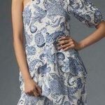 Farm Rio  Anthropologie $258 One Shoulder Eyelet Midi Dress White Blue Medium Photo 0