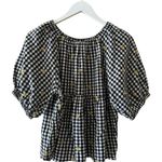 Old Navy puff sleeve black white sunflower embroidered gingham swing SZ M #2160 Photo 0