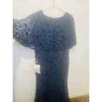 Mac Duggal 67712 Dark Blue Beaded Floral Lace Cape Short Sleeve Dress Size 16 Photo 2