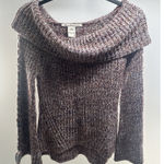 American Rag Off the Shoulder Sweater Rib Knit Bell Sleeves Maroon Multi S Photo 0