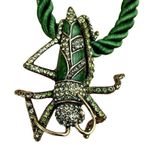 Heidi Daus "Madame Grasshopper" Crystal Green Enamel Brooch + Green Rope Cord Ne Photo 14