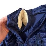Vintage Velvet Maxi Dress 3/4 Sleeve Tie Front Floral Applique Dark Blue Size undefined Photo 5