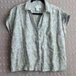 C&C California  100% Linen Tropical Print Short Sleeve Button Up Sz L Grey Photo 0