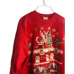 Hanes VTG 90s  Christmas Sweatshirt Womens Large 23x27 Santa Snowmen Red Crewneck Photo 3
