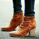 Free People NEW Hybrid Heel Boots Terracotta Tan Destroyed Leather Ankle Booties Photo 0