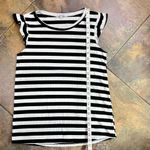 White Birch  Black White Strip Sleeveless Ruffle Tank Medium Photo 5