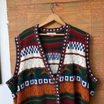 Vintage Colorful Knit Button Up Sweater Vest Women’s 3X Green Photo 1