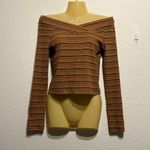 Arizona Jeans Arizona Jean Company Striped Off-Shoulder Ribbed Long Sleeve Crop Top Size S Photo 0