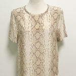 Equipment  Femme Silk Snakeskin Pattern Beige Tan Taupe Cream Short Sleeve Blouse Photo 0