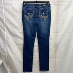 Vintage Earl Jean women's dark medium wash blue denim skinny embellished jeans Size 6 Photo 5