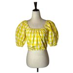 Color Me Courtney Shirt Women Small Yellow And White‎ Gingham Cropped Kris Top Photo 1