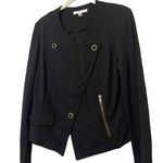 CAbi  Womens Black Asymmetrical Zip Up Snap Moto Pockets Cardigan Jacket Size‎ S Photo 1