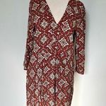 H&M  Red Maroon White Printed Vneck Long Sleeve Dress Size 8 Photo 0