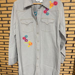 Ivy Jane  Gray Floral Embroidered  Pearl Snap Button Down Dress Size XL Photo 0