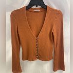 Reformation Orange Ribbed Long Sleeve Blouse Photo 0