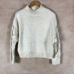 Skies Are Blue  Beige Mock Sweater with Crochet Sleeves MEDIUM Photo 6