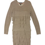 BCBGMAXAZRIA  Womens Gold Metallic Tiered Knit Sheath Dress Sz L "Mariah" Holiday Photo 0