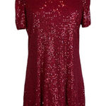 DKNY Red Sequined Short Sleeve Scoop Neck Shift Cocktail Dress Size 8 Photo 0