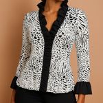 Ravel Animal Print Ruffle Trim Blouse Top Medium Career Casual White Photo 0
