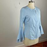 Milly  Light Blue Stripe Michelle Bell Sleeve Top Photo 2