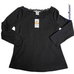 American Rag AMERICAN RAG Black Longsleeve Lace Neckline Shirt Knit NWT Small S Photo 0