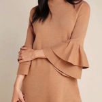 Anthropologie Claudette Ruffled Sweater Mini Dress in Metallic Camel Small Photo 0