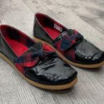 Toms Tartan Black Patent Leather Flats Plaid Bow Accent Women's Size 9 Photo 0