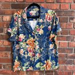 Classic Elements  womens floral Hawaiian style casual button up shirt blue XL Photo 0