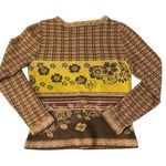 Flavored Tartan wool cardigan Float floral brown lavender red orange yellow tan Size M Photo 2