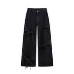 CIDER Baggy Wide Leg Jeans w Tie Details High Rise Black Size Large L Cargo Y2K Photo 1