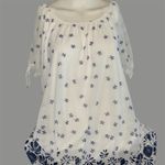 Siren Lily White and Navy Floral BoHo peasant style Tunic Top Tie Sleeve Size XL Photo 1