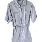 Theory Casual Belted Linen-blend Shirtdress In Blue Photo 4
