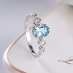 18K White Gold Plated Adjustable Blue Crystal Aquamarine Sapphire Ring for Women Silver Photo 0