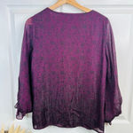 Halogen Purple Maroon Metallic Balloon Sleeve Blouse Size S V Neck Top Photo 2